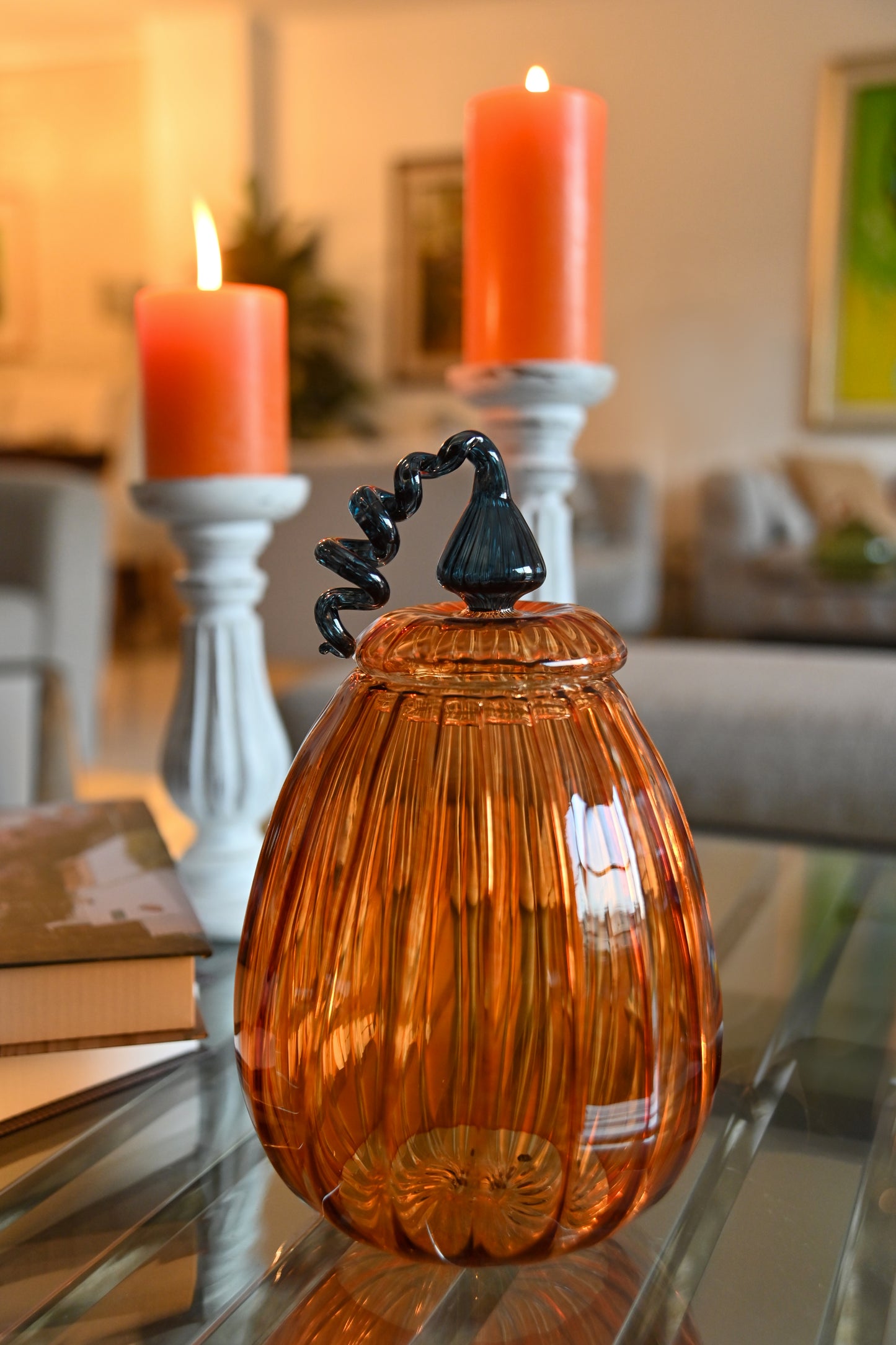 Oval pumpkin glass jar