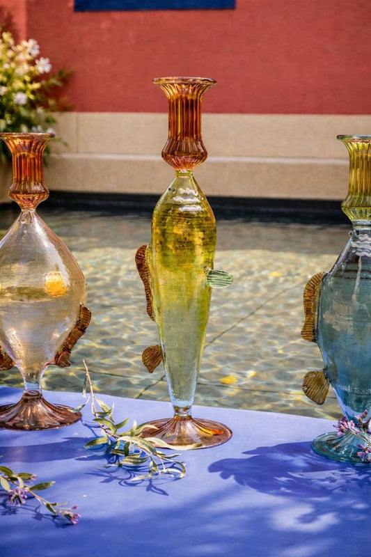 Glass fish candle holder