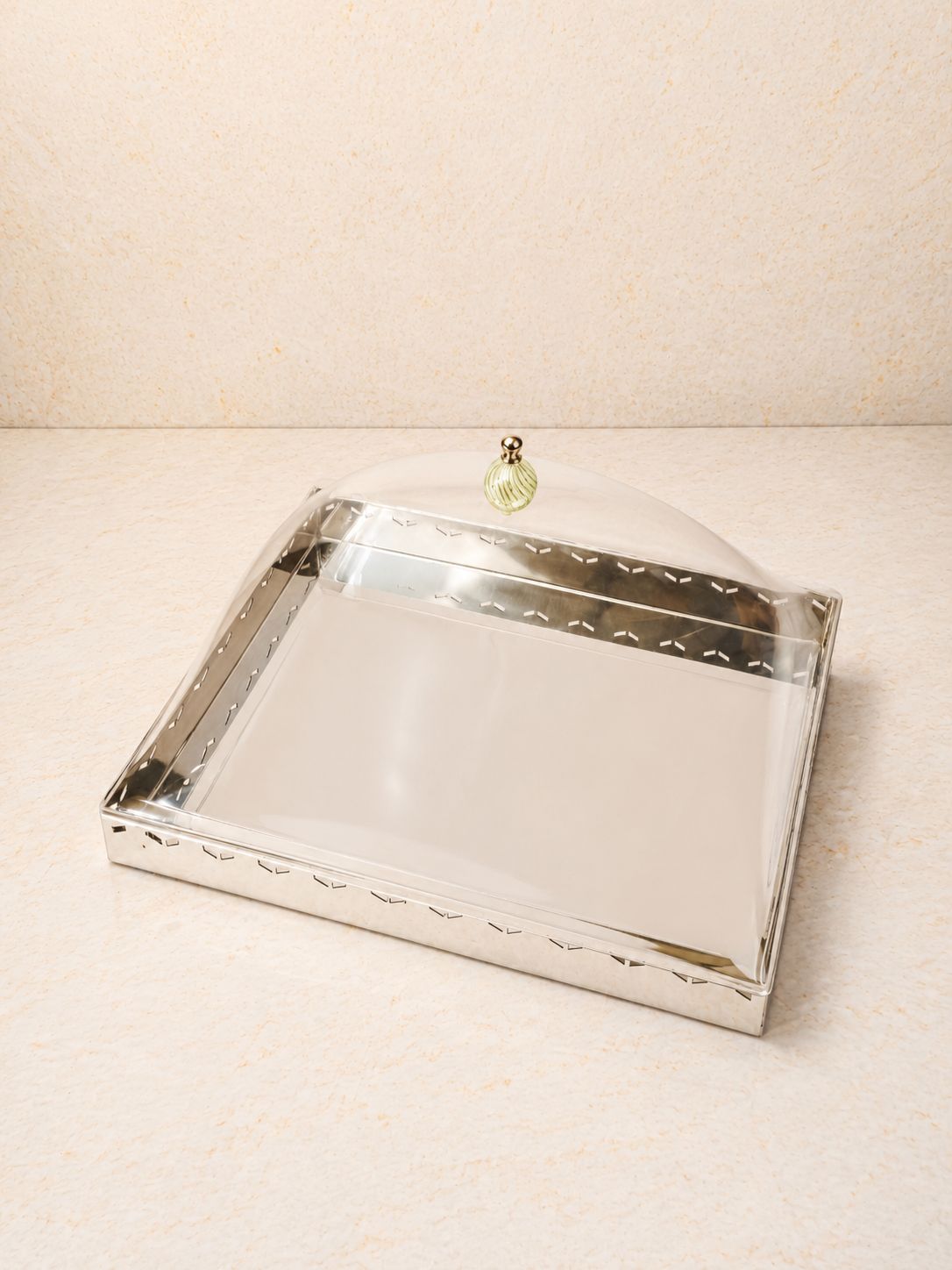 Geometric stainless steel rectangular tray