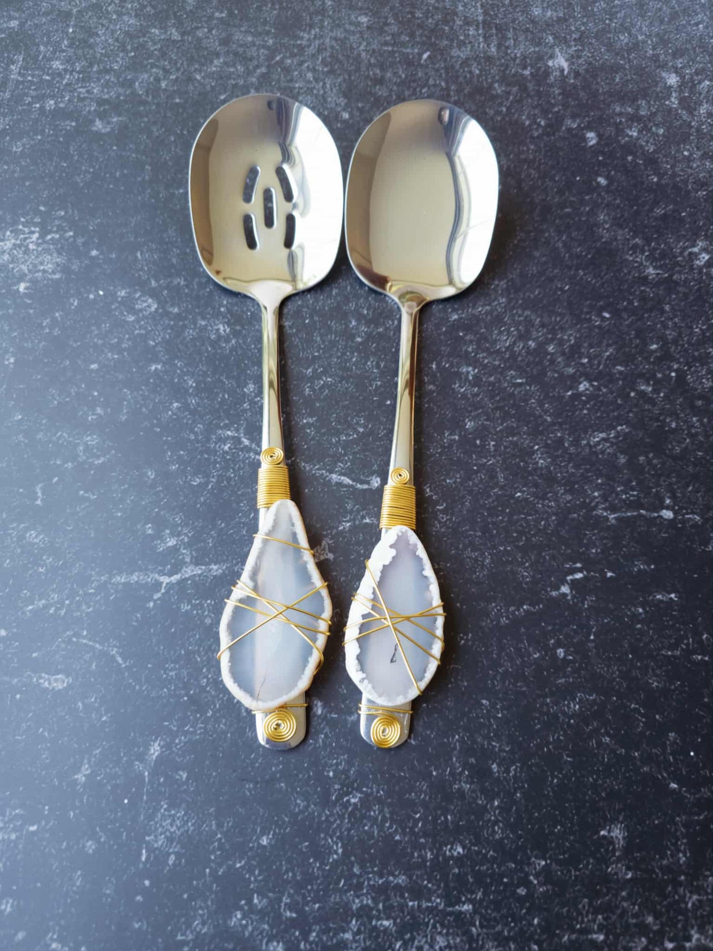 2 pieces large serving spoon and slotted spoon set