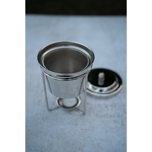 Silver sauciere with heater with pyrex insert