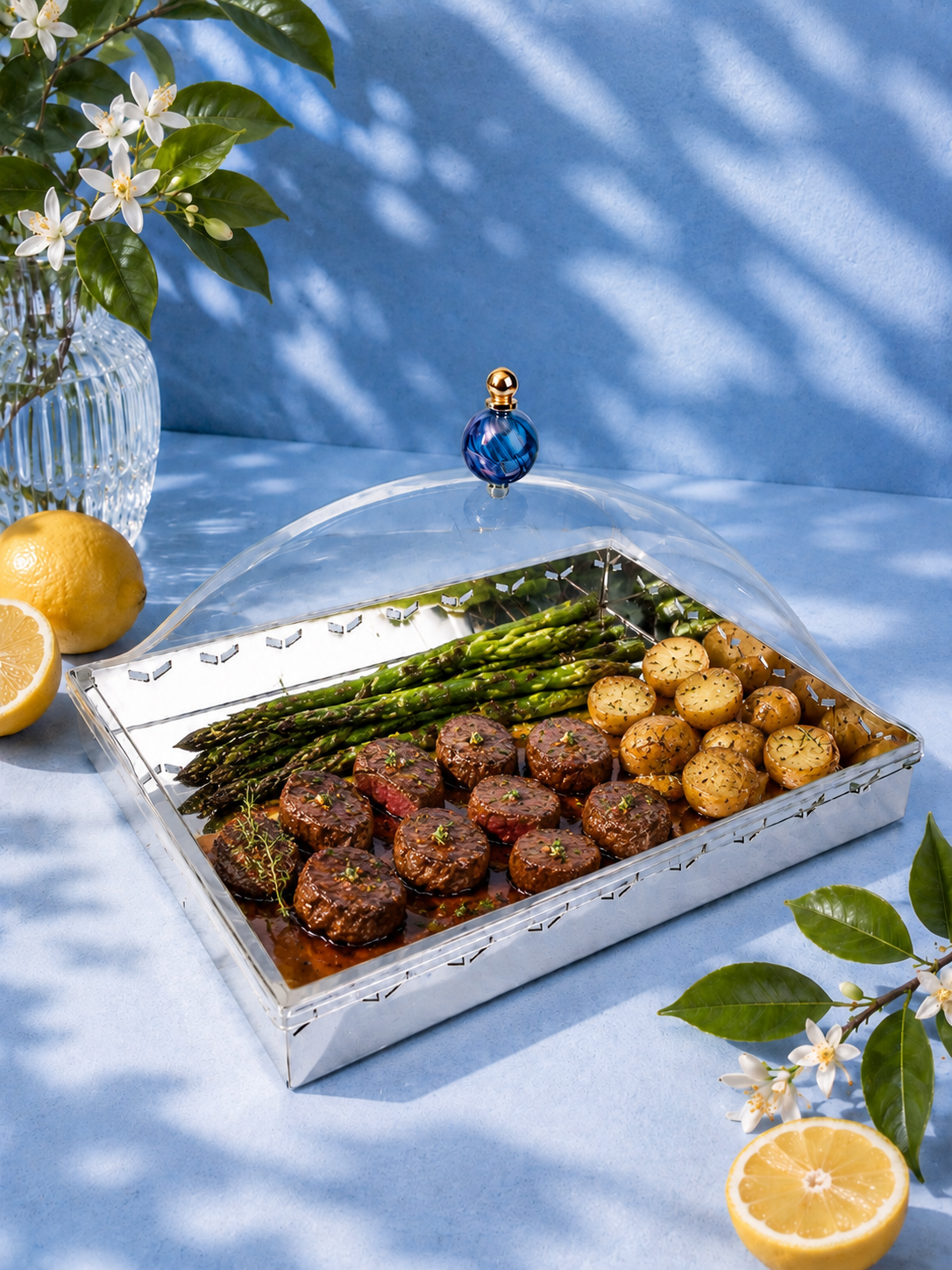 Geometric stainless steel rectangular tray