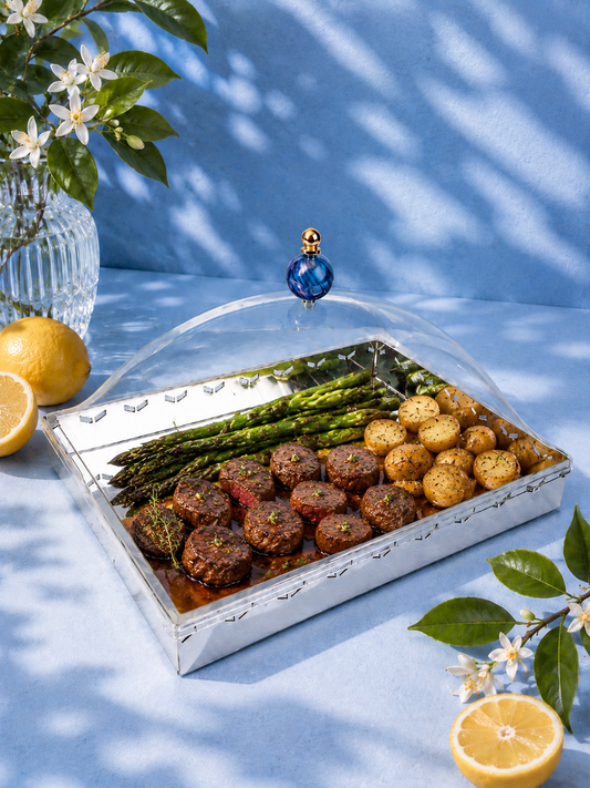 Geometric stainless steel rectangular tray