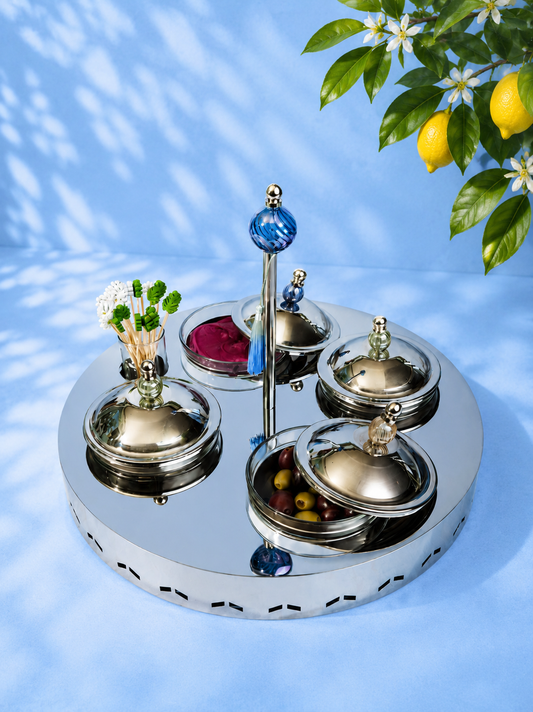 Geometric stainless steel appetiser bowl tray
