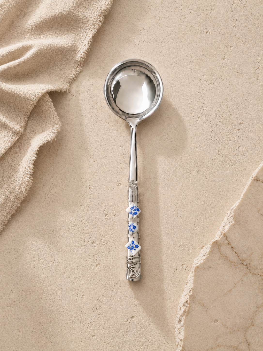 Sauce ladle  with  bleu blanc beads