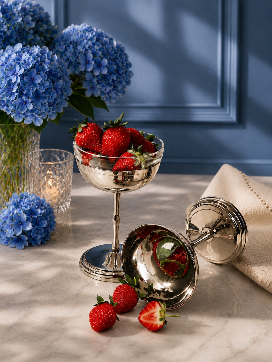 Silver footed bowl with glass bowl insert 12cm