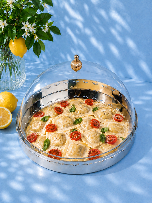 Geometric stainless steel round tray