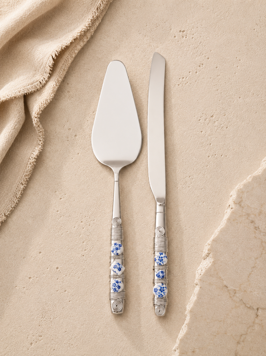 Cake server set with  bleu blanc beads