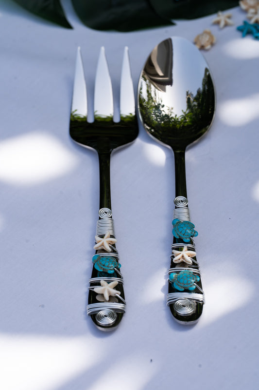 2 Pieces serving spoon and fork set