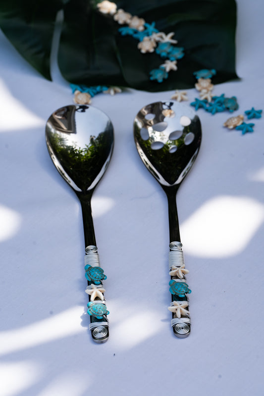 2 pieces serving spoon and slotted spoon set