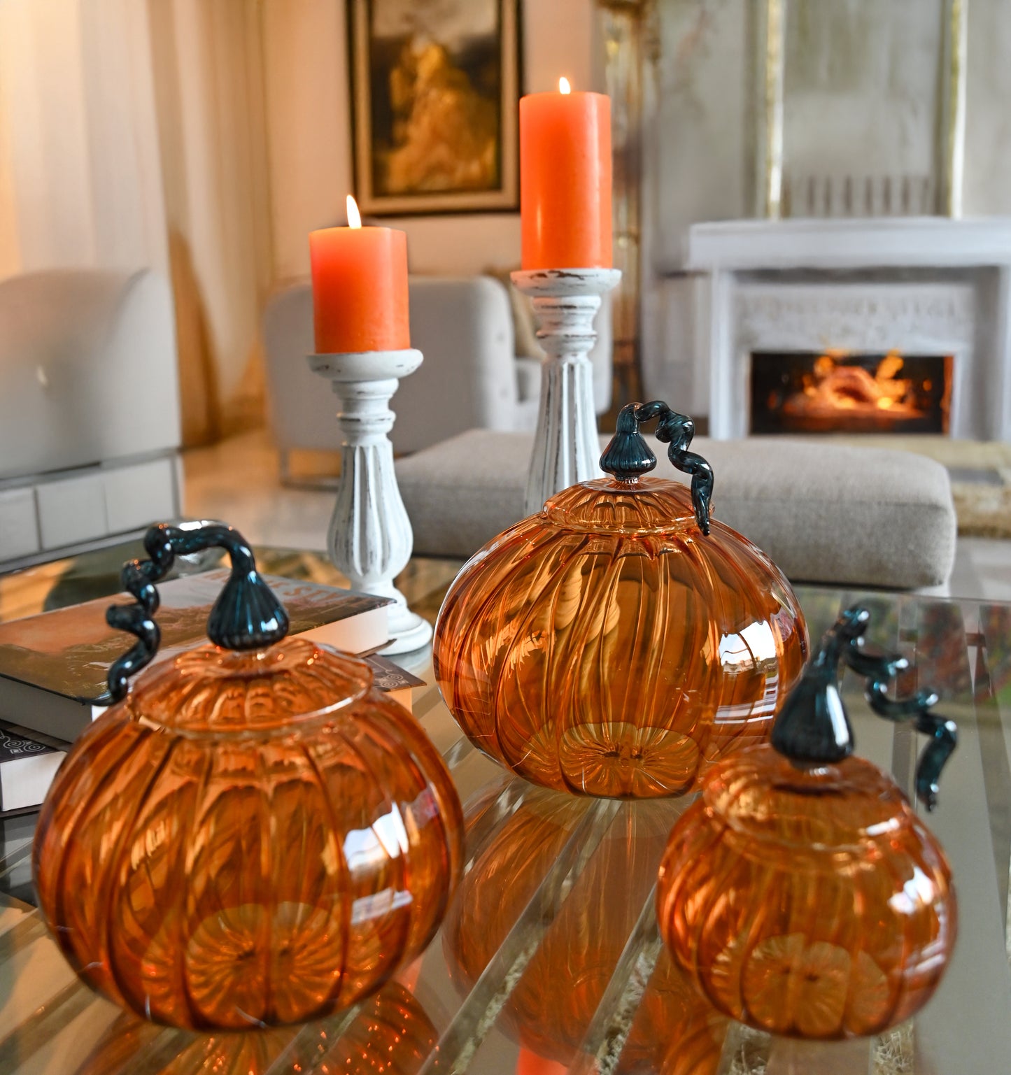 Round pumpkin glass jar