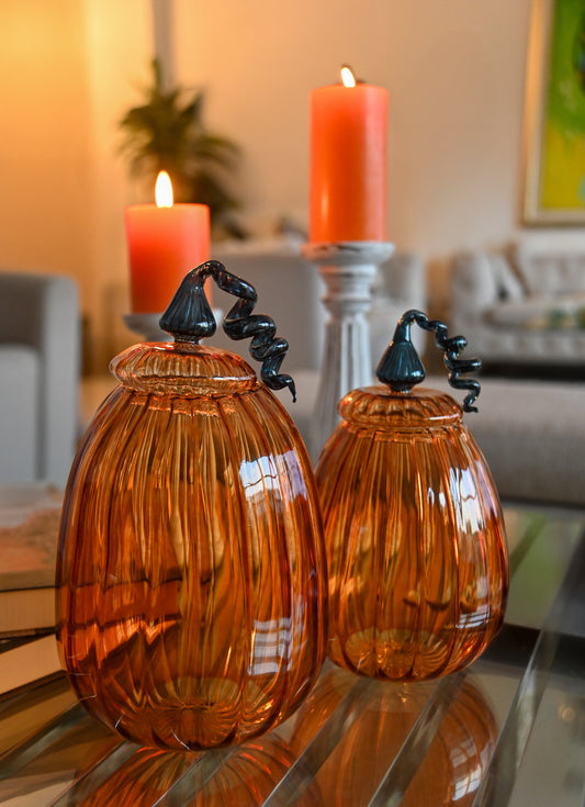 Oval pumpkin glass jar