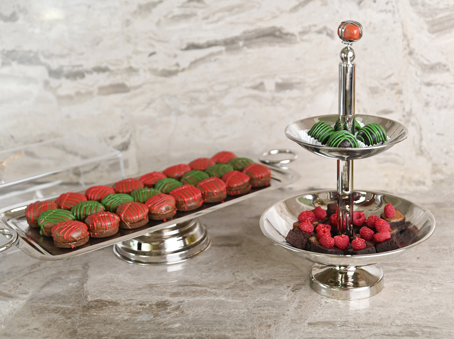 Silver footed rectangular tray