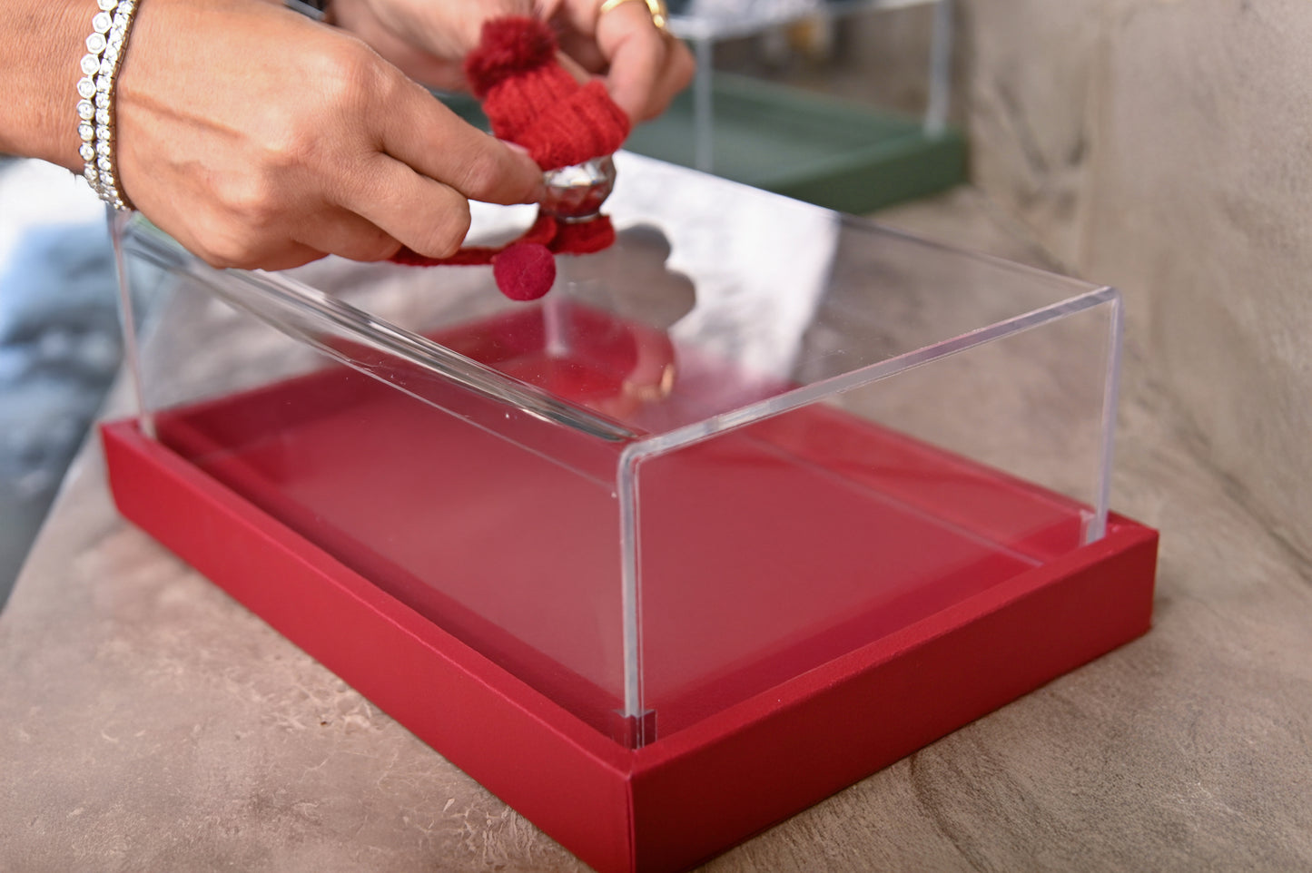 Christmas leather tray with plexiglass cover