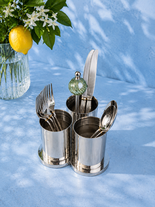 Geometric stainless steel cutlery holder