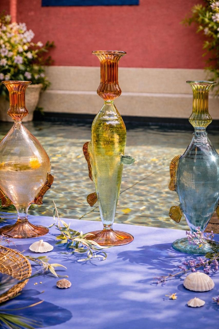 Glass fish candle holder