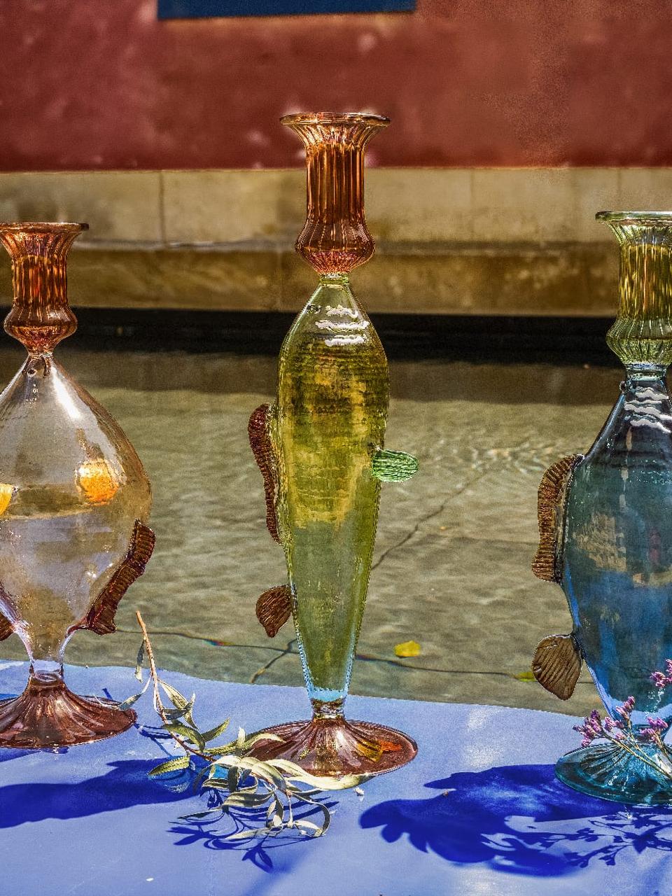 Glass fish candle holder