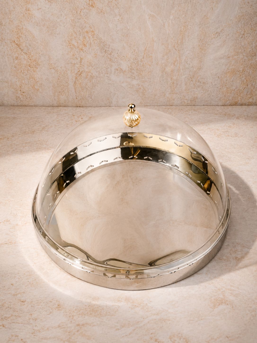 Geometric stainless steel round tray