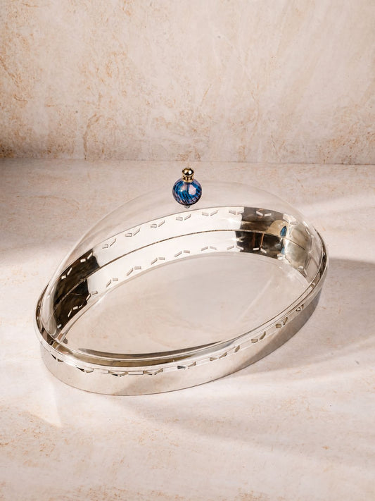 Geometric stainless steel oval tray 45X35 cm