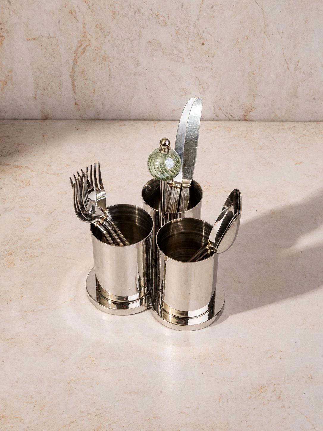 Geometric stainless steel cutlery holder