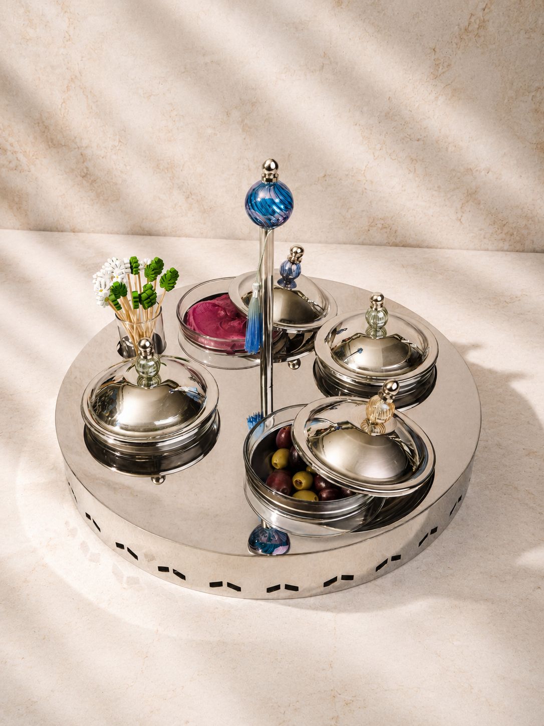 Geometric stainless steel appetiser bowl tray