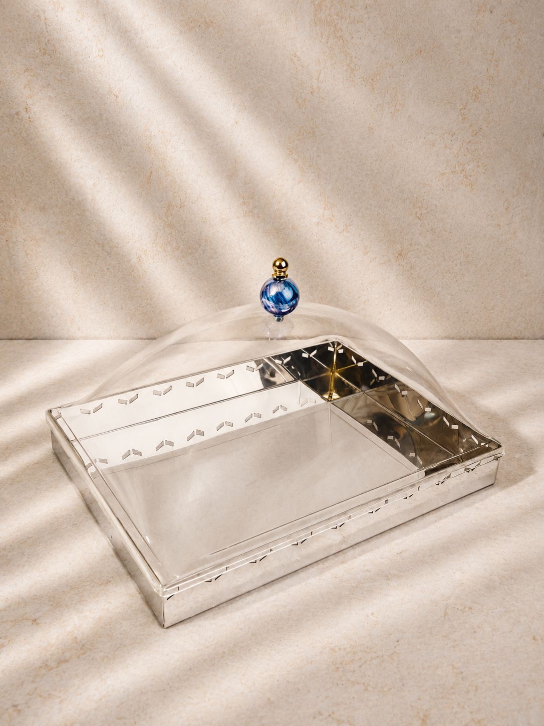 Geometric stainless steel rectangular tray