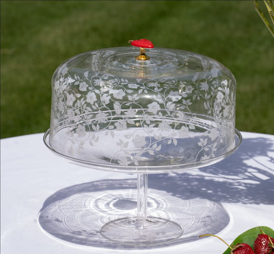 Blown glass Strawberry cake plate