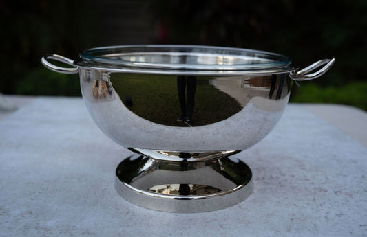 Silver footed bowl with pyrex insert