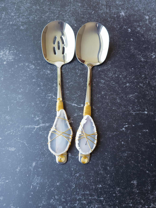 2 pieces large serving spoon and slotted spoon set