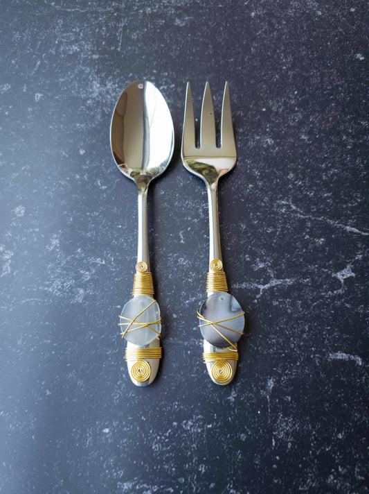 2 Pieces serving spoon and fork set
