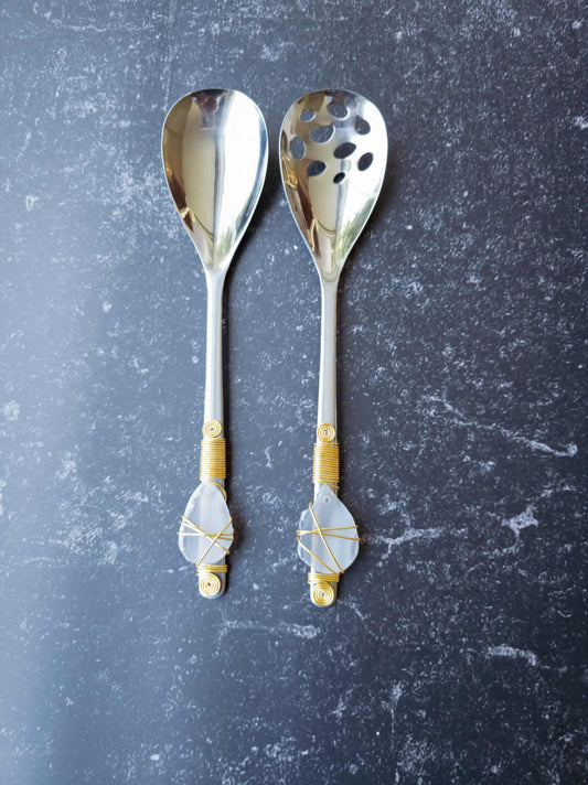 2 pieces serving spoon and slotted spoon set