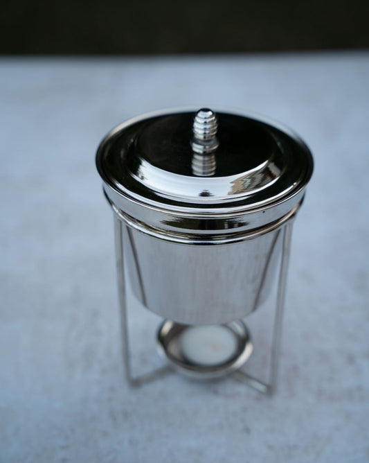 Silver sauciere with heater with pyrex insert
