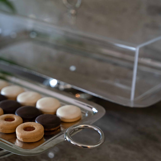 Silver footed rectangular tray