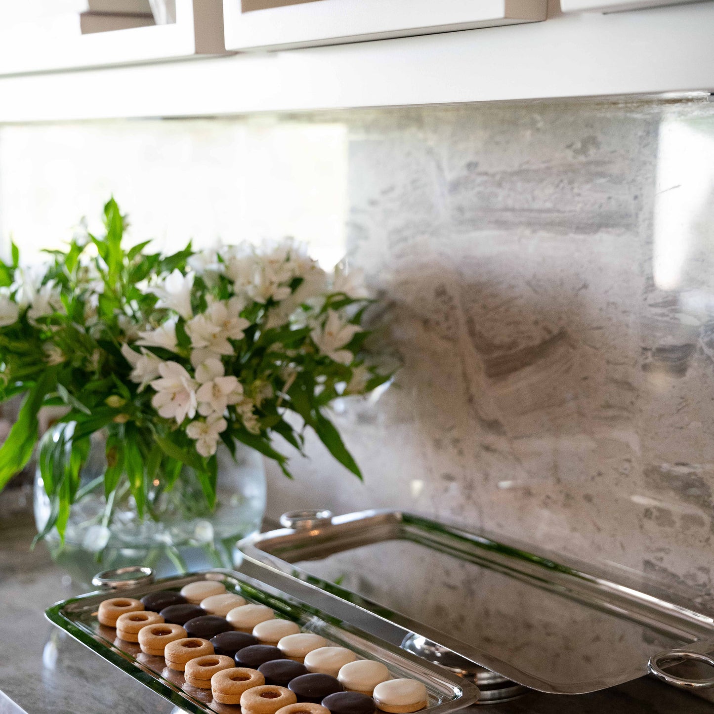 Silver footed rectangular tray