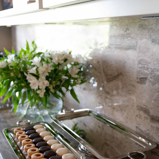 Silver footed rectangular tray
