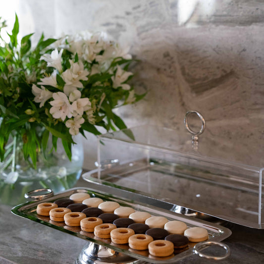Silver footed rectangular tray